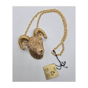 Vintage New Deadstock 1970's Razza Large Aries Ram Head Necklace
